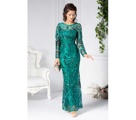 Rochie Catina verde lunga din dantela brodata