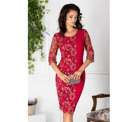 Rochie Damaris bordo de seara cu broderie aurie