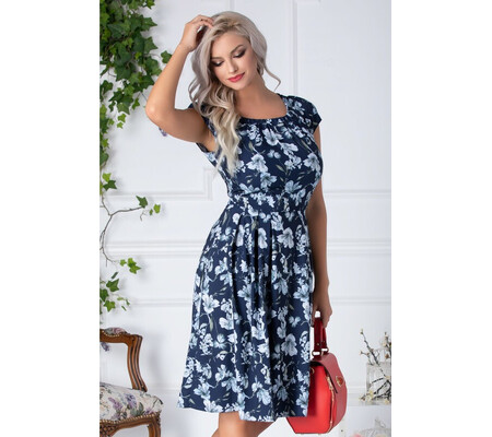 Rochie Denise clos bleumarin cu imprimeu floral bleu