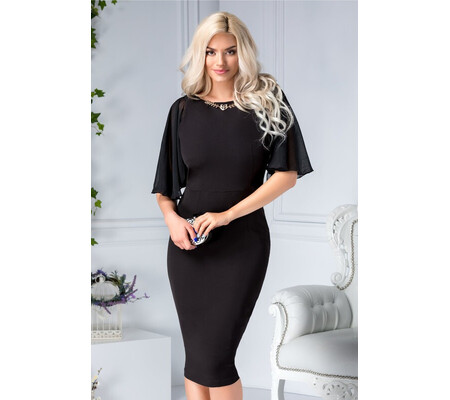 Rochie Isabela neagra conica de ocazie cu aplicatie la guler