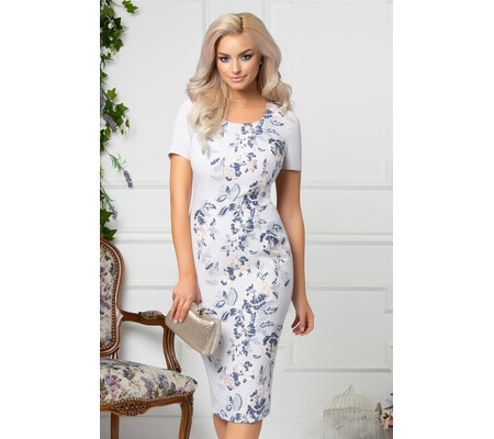 Rochie Jessie de ocazie gri cu detalii florale bleumarin