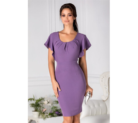 Rochie Kasia mov deschis midi cu pliuri la bust