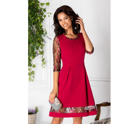 Rochie Keira bordo de ocazie cu dantela