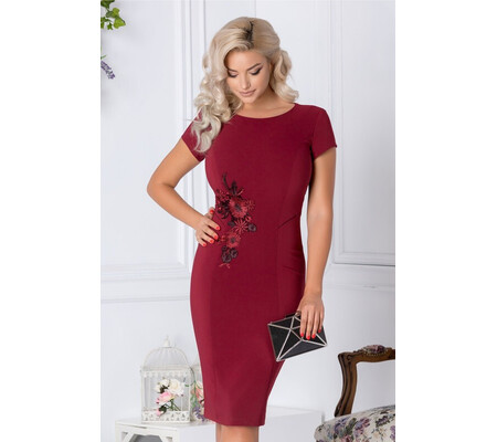 Rochie LaDonna conica bordo cu broderie florala