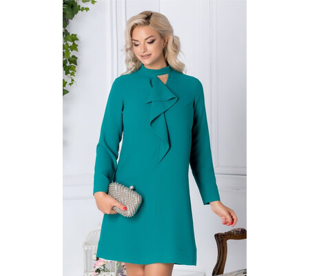 Rochie LaDonna Dary turcoaz eleganta cu volanas