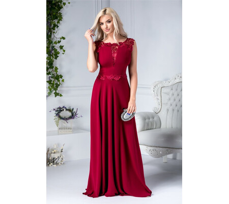 Rochie Leonard Collection bordo cu broderie