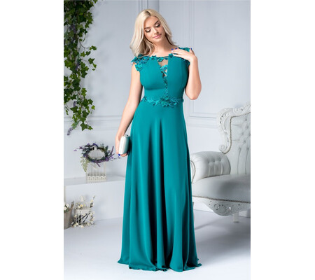 Rochie Leonard Collection lunga verde cu broderie