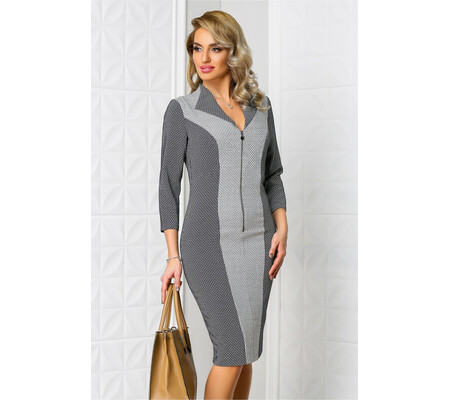 Rochie Leonard Collection Relia gri office cu fermoar