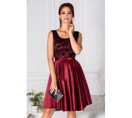 Rochie Lexa de ocazie bordo cu broderie la bust