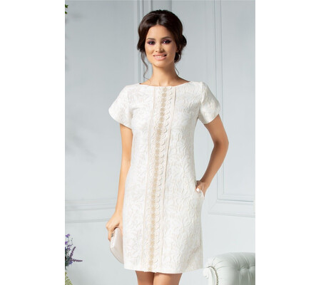 Rochie Lizzy ivory cu detalii florale si broderie pe mijloc