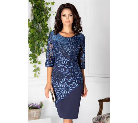 Rochie Lora bleumarin cu broderie albastra