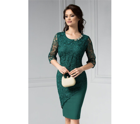 Rochie Malvina verde de ocazie din dantela