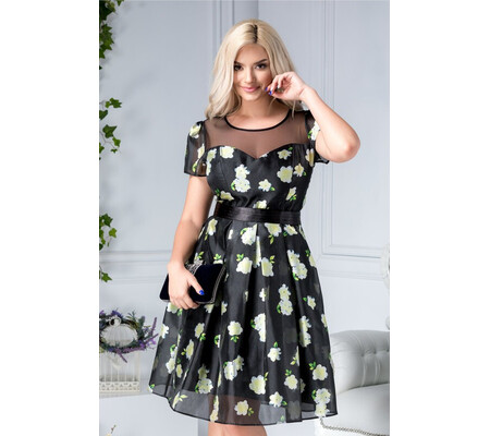 Rochie Marilu neagra cu flori galbene