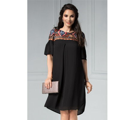 Rochie Moze Aleeza neagra cu broderie la bust