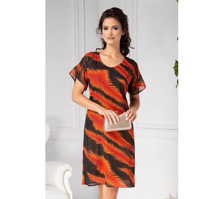 Rochie Moze neagra din voal cu sclipici orange