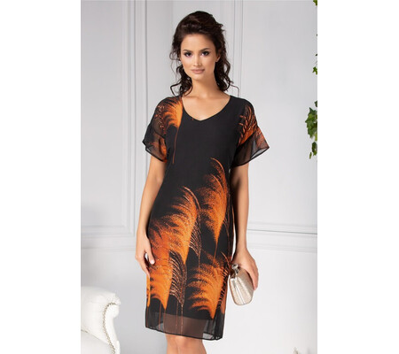 Rochie Moze neagra lejera cu imprimeu orange deosebit