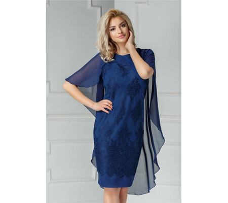 Rochie Pandora bleumarin cu broderie si voal