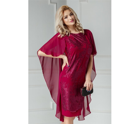 Rochie Pandora bordo cu broderie si voal