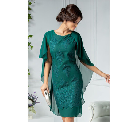 Rochie Pandora verde cu broderie florala si voal