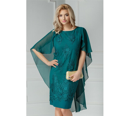 Rochie Pandora verde cu broderie si voal