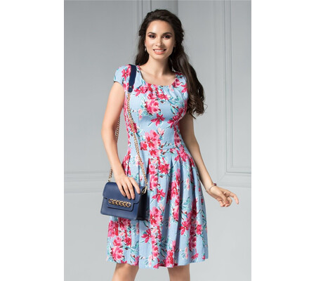 Rochie Rosie bleu cu imprimeu floral roz