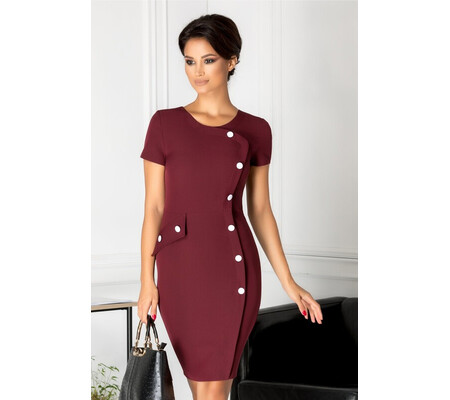 Rochie Simina bordo office cu nasturi