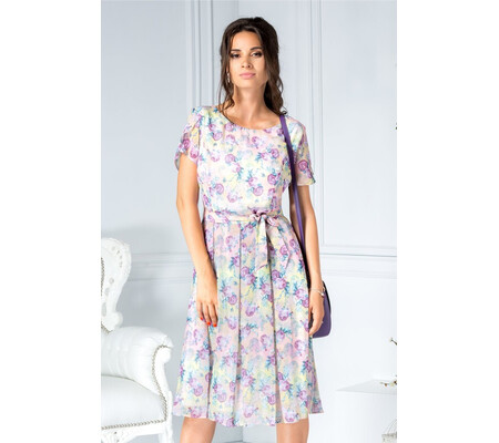 Rochie Tabita roz de zi cu imprimeu floral lila