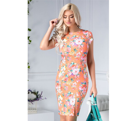 Rochie Tina conica orange cu imprimeu floral