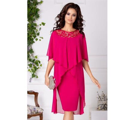 Rochie Verona fucsia de ocazie cu broderie si voal