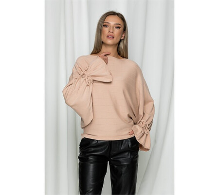 Bluza Betty bej lejera cu maneci clopot