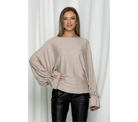 Bluza Betty taupe lejera cu maneci clopot