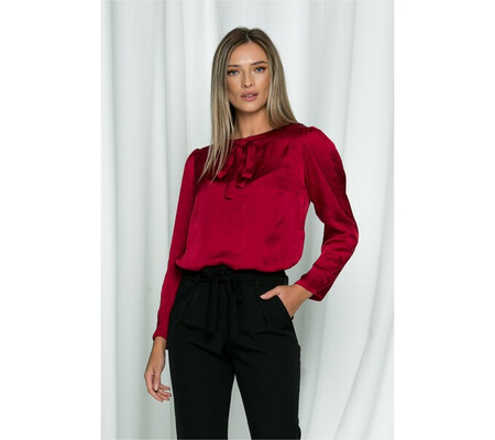 Bluza Dy Fashion bordo cu detaliu tip fundita la baza gatului