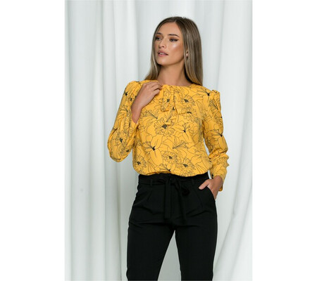 Bluza Dy Fashion galben mustar cu imprimeu floral