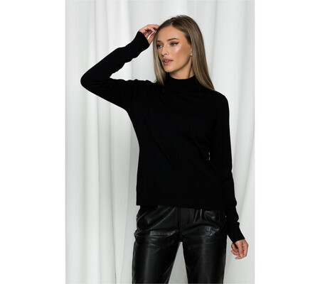 Bluza Ioana neagra cu guler la baza gatului