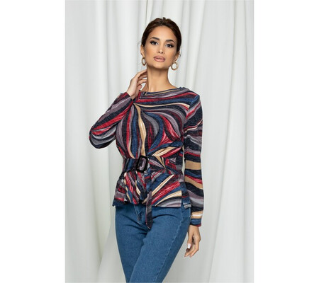 Bluza Mada imprimeu colorat si cordon in talie