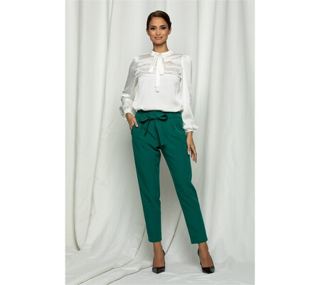 Pantaloni Dy Fashion verde cu talie elastica si cordon