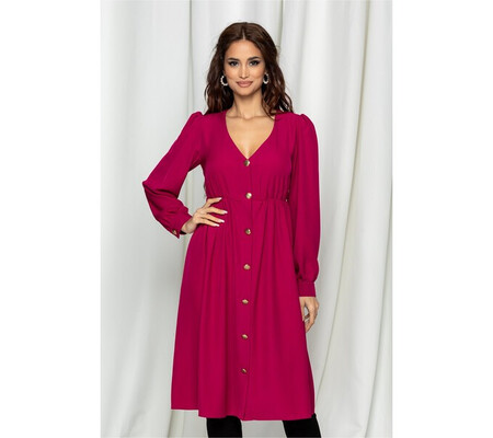 Rochie Dy Fashion fucsia cu nasturi aurii