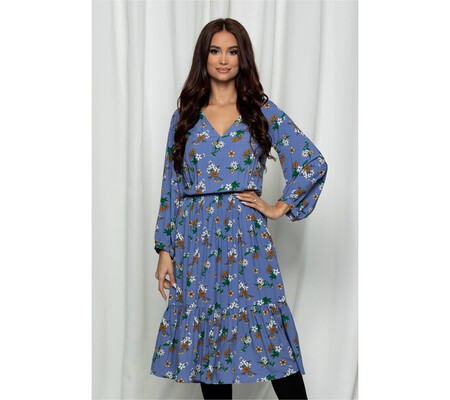 Rochie Dy Fashion Miruna bleu cu imprimeuri florale