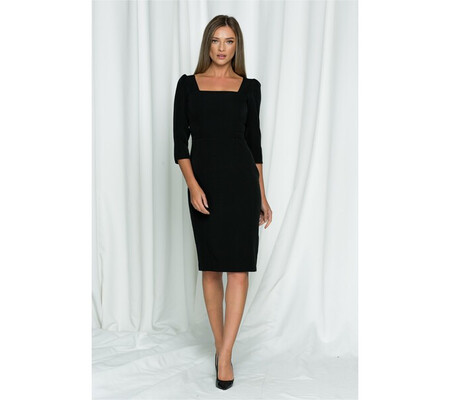 Rochie Dy Fashion neagra cu decolteu patrat si cordon