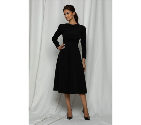 Rochie Dy Fashion neagra cu pliuri ce pleaca din talie