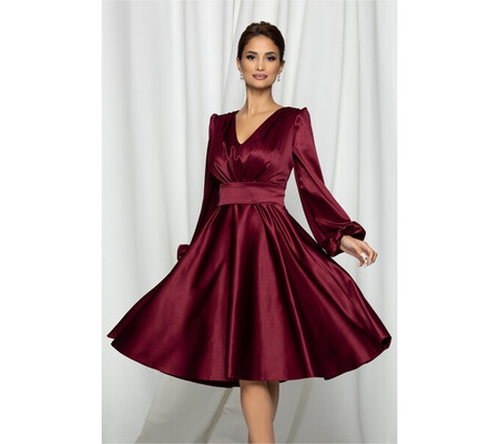 Rochie Ella Collection Aria bordo cu centura in talie