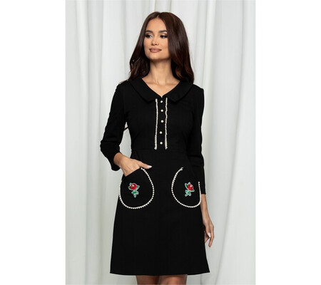 Rochie Ella Collection Billie neagra cu perlute