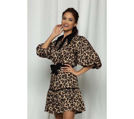 Rochie LaDonna animal print cu volanas la baza