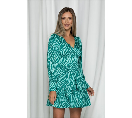 Rochie LaDonna zebra verde cu volanase la baza