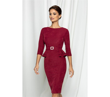 Rochie MBG bordo cu peplum si catarama in talie