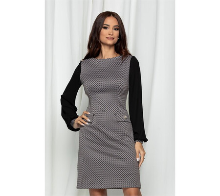 Rochie MBG cu imprimeuri in nuante de maro si bleumarin
