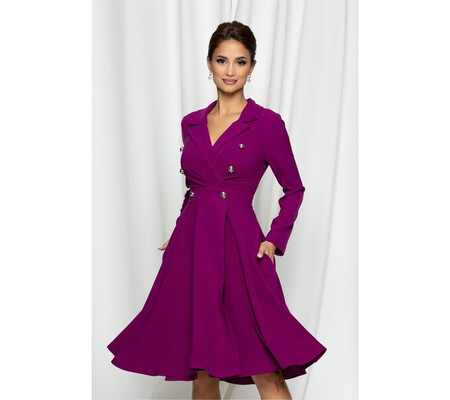 Rochie MBG magenta cu nasturi decorativi pe bust