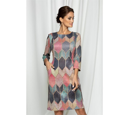 Rochie Mira cu imprimeu geometric colorat