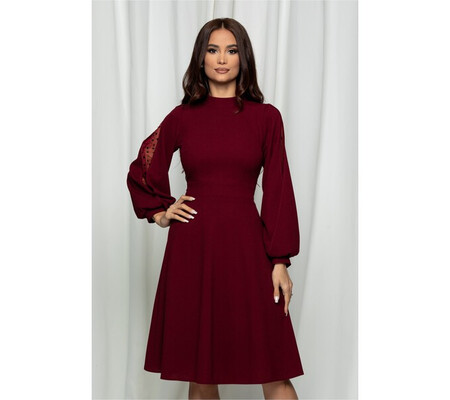 Rochie Moze bordo cu tull pe maneci