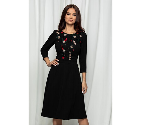 Rochie Moze neagra cu broderie florala